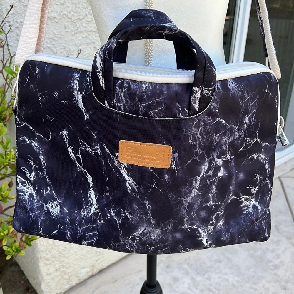 Canvaslife Black Marble Pattern Waterproof Laptop Shoulder Bag.
